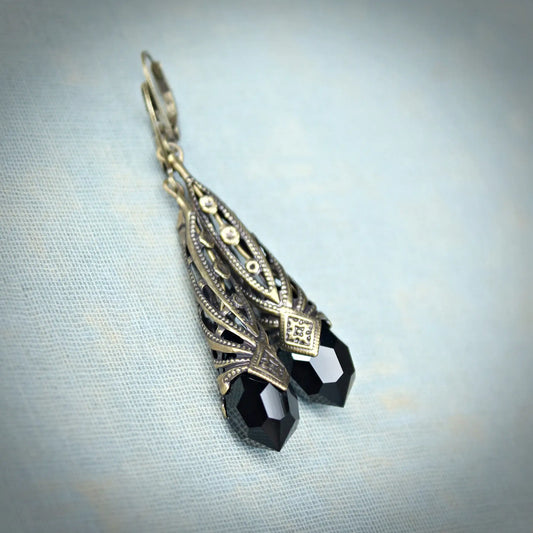 Art Deco Jet Black Drop Earrings